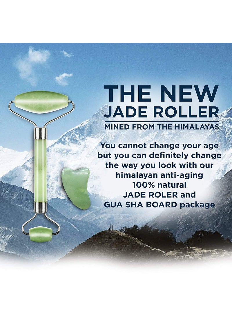 Truweo Truweo Jade Roller And Gua Sha Scraping Massage Tool Himalayan AntiAging Natural Facial Jade Stone Set Face Eye Neck Beauty Roller For Slimming And Firming Rejuvenate Skin And Remove Wrinkles  - Image 3