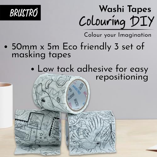 BRUSTRO Washi Masking Tapes DIY Colouring Tapes, 50 mm x 5 mtrs (Set of 3) - Image 5