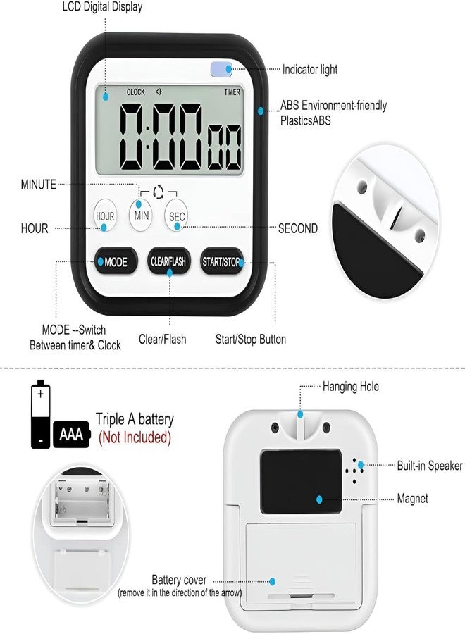 Defflo Digital Kitchen Timer & Stopwatch, Countdown Large Digits, Loud Alarm, Magnetic Stand Round, for Cooking | Baking | Teacher Kids Study | Shower Bathroom | Oven - Image 3