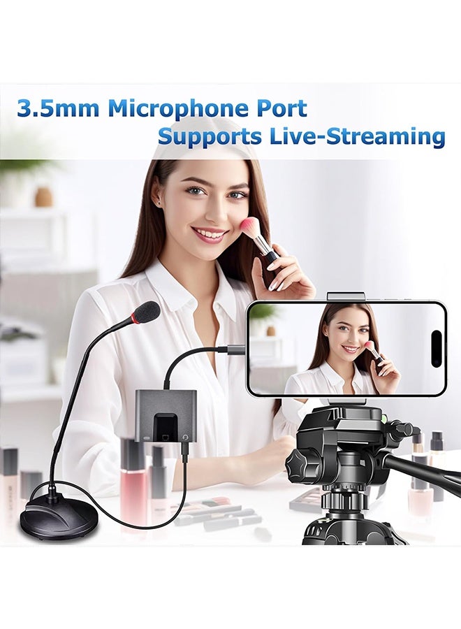 USB to Ethernet Adapter  3 in 1 Support 10/100Mbps Ethernet Network，with Type C Charge Port and 3.5mm Audio Jack with iPhone 15/16/Android/i-Pad Pro/Mac/Galaxy - Image 5