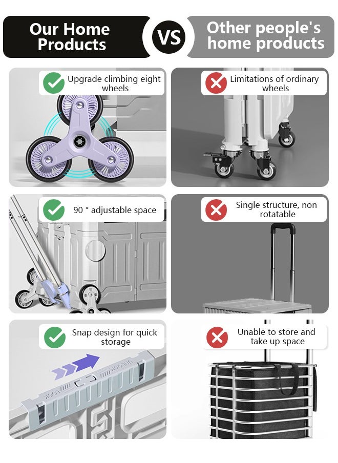 Generic 75L Folding Shopping Cart  with Stair Climbing Wheels,  Adjustable Height Stroller with Cover, Collapsible Rolling Cart  for Grocery Shopping, Moving, Luggage, Camping (Purple)  - Image 4