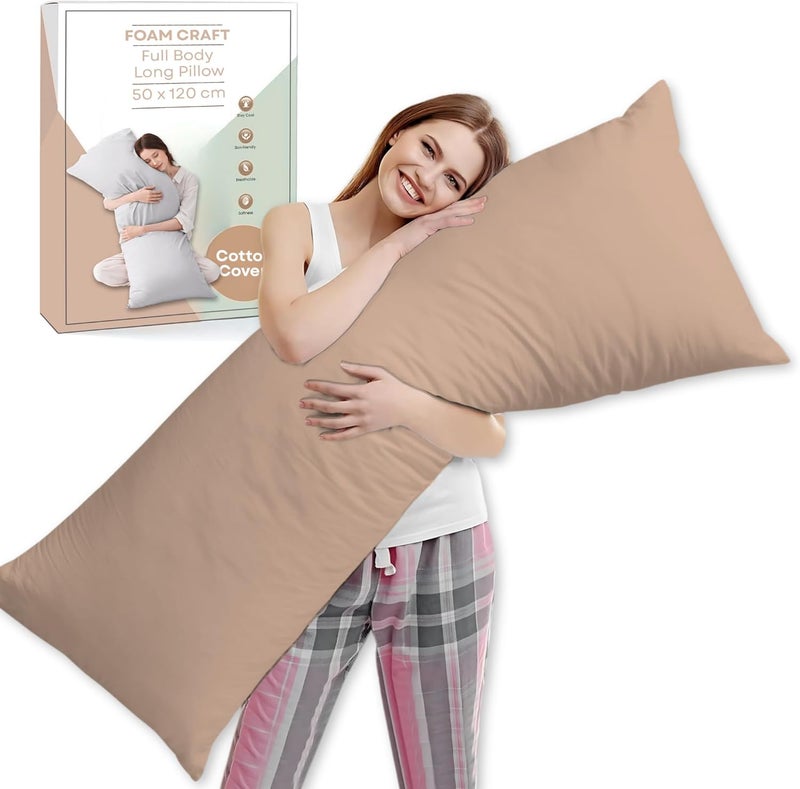 FOAM CRAFT® Full Body Long Pillow with Cotton Cover - Beige, 50 x 120 cm - Image 1