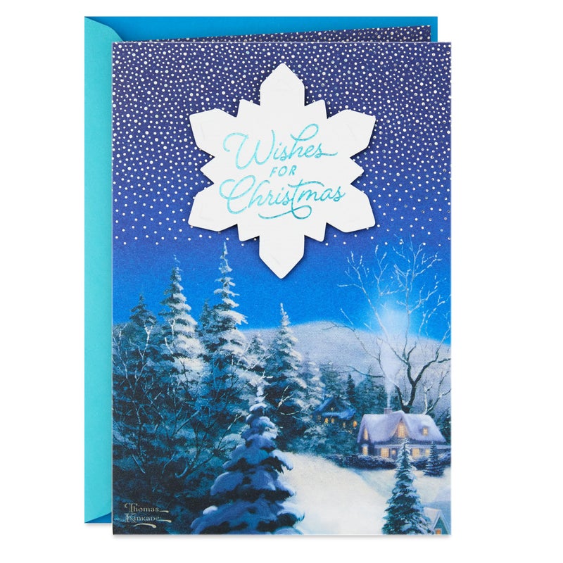 Hallmark Thomas Kinkade Christmas Card (Wishes for Christmas  Snowy Town) - Image 1