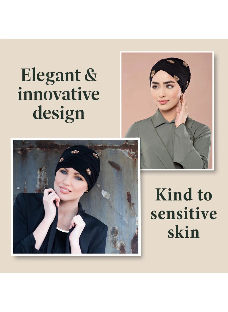 Rung Diamond Black Golden Shell - Bamboo Fabric Women Headwear - Image 2