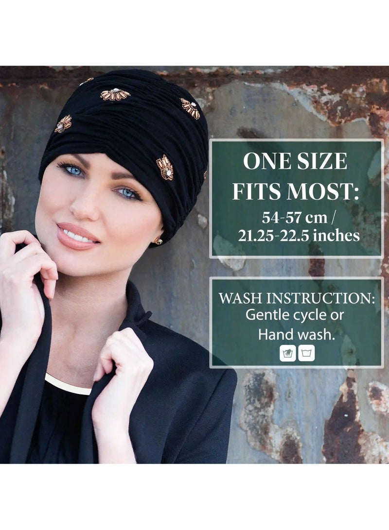 Rung Diamond Black Golden Shell - Bamboo Fabric Women Headwear - Image 4