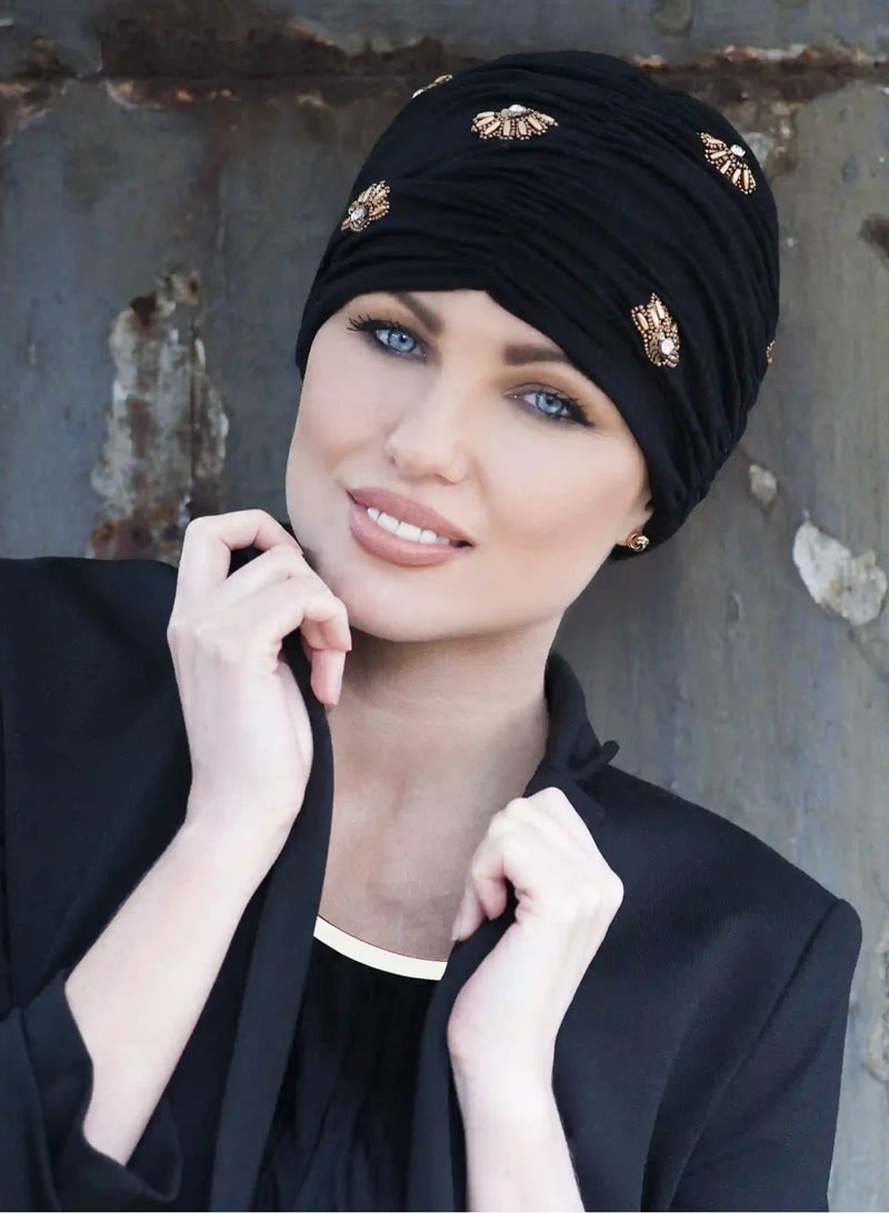 Rung Diamond Black Golden Shell - Bamboo Fabric Women Headwear - Image 1