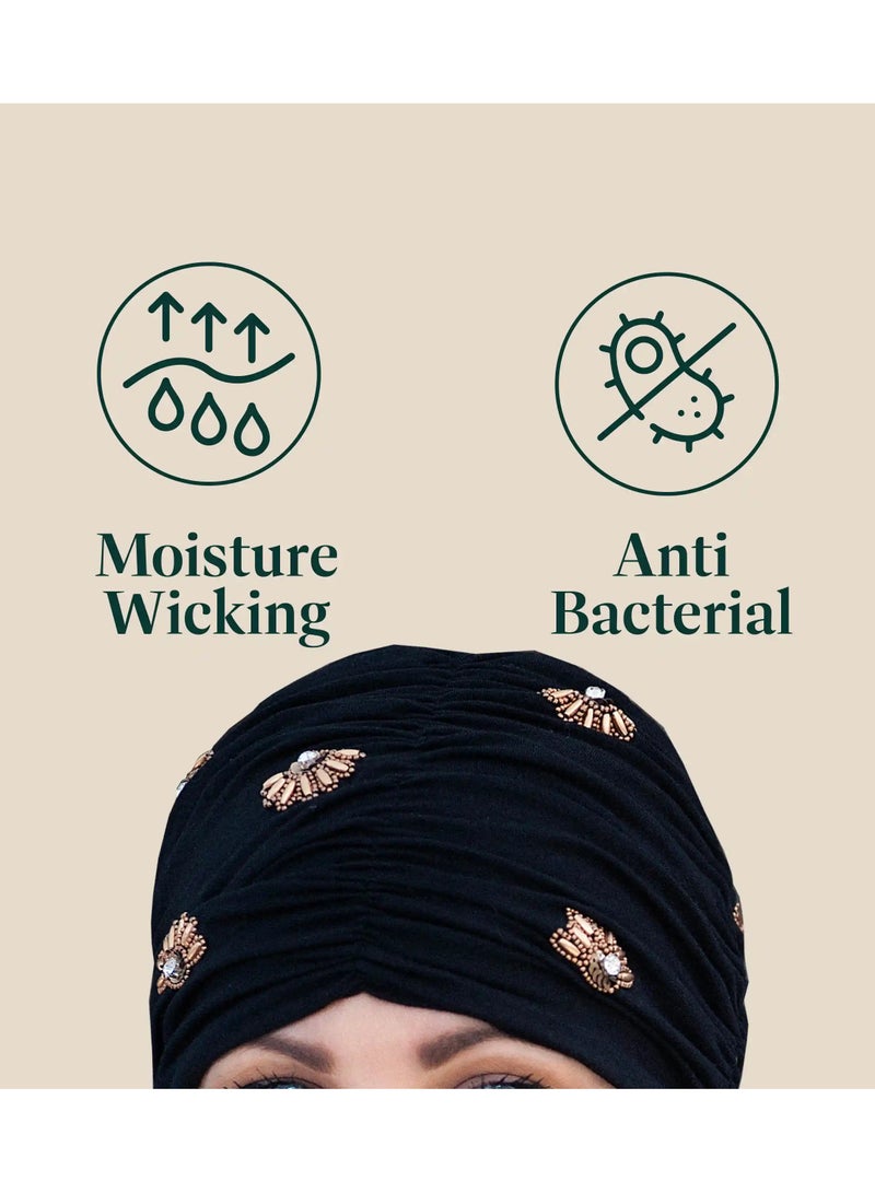 Rung Diamond Black Golden Shell - Bamboo Fabric Women Headwear - Image 3