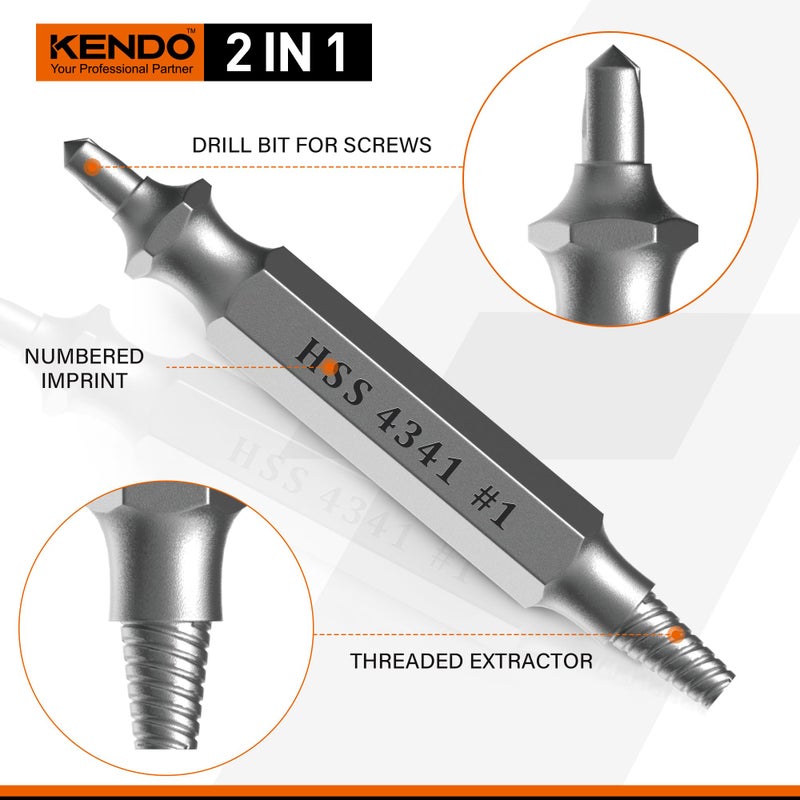KENDO Damaged Screw Extractor Set - Remover for Stripped Screws Nuts & Bolts, Drill Bit Tools for Easy Removal of Rusty & Broken Hardware, 6PC HSS Drill Bit Bolt Extractor Kit, Superb Gifts for Men - Image 2
