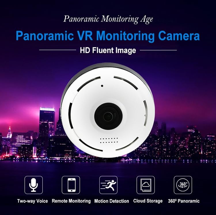 AJUK كاميرا CCTV أمان بزاوية 360 درجة بزاوية بانورامية مع كشف الحركة وصوت ثنائي الاتجاه وواي فاي ورؤية ليلية وتطبيق V380 للاتصال المحمول وكاميرا CC ذكية IP للمنزل والمتجر والمكتب - Image 2