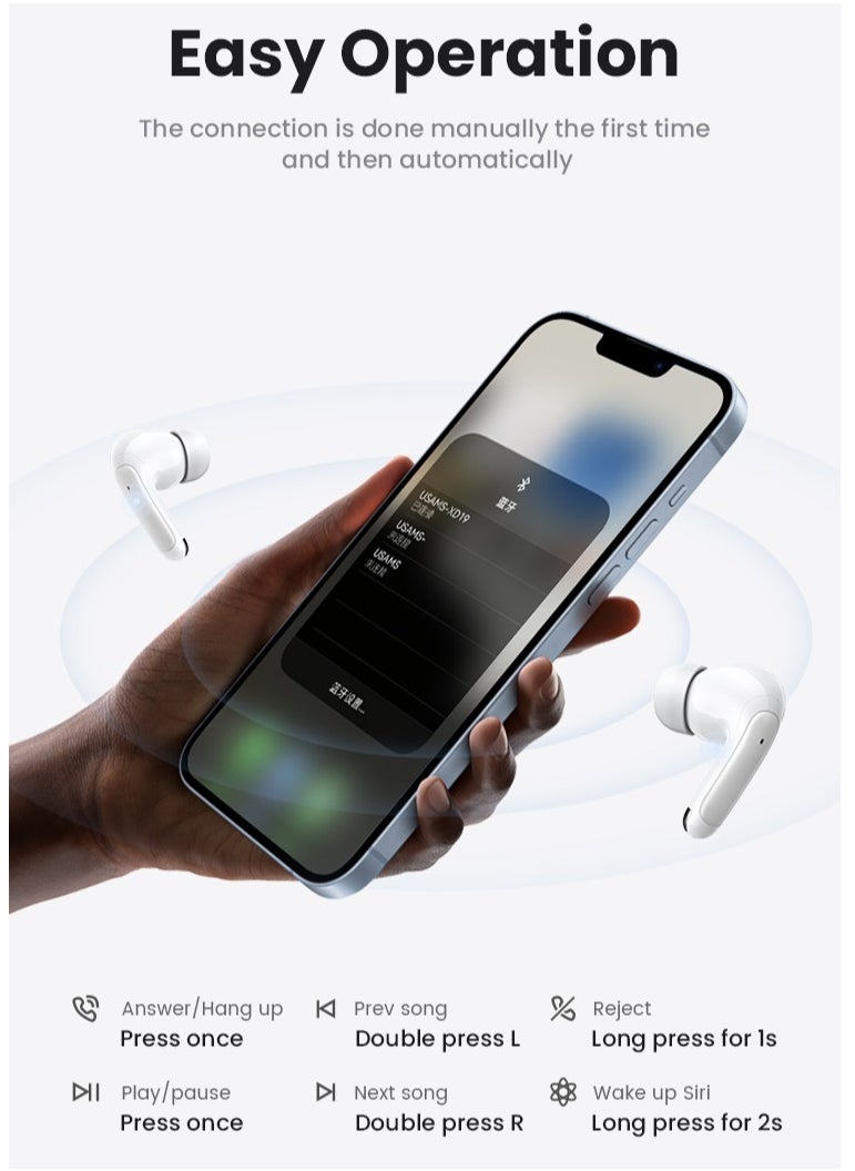 Usams - Wireless Earbuds with Dual Mic, ENC Noise Cancellation, Bluetooth 5.3, 50H Battery Life, 13mm HD Speaker, Deep Bass, Smart Touch Control - Image 1