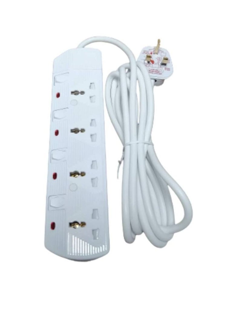 RR RR ESMA Approved Universal Power Extension Socket with Individual Neon Light Switches - 13A Plug 250V (4 Way - 3 Mtr Cable)  - Image 1