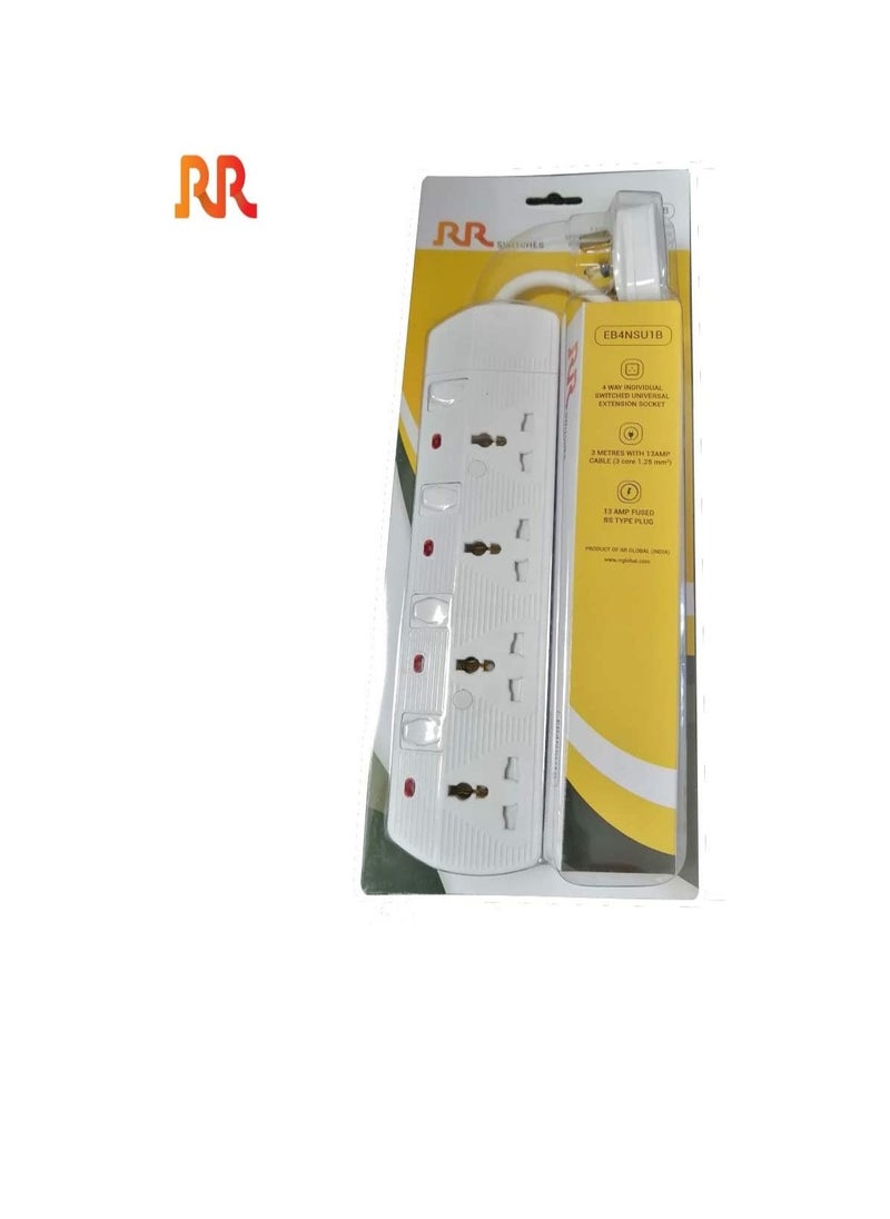 RR RR ESMA Approved Universal Power Extension Socket with Individual Neon Light Switches - 13A Plug 250V (4 Way - 3 Mtr Cable)  - Image 3