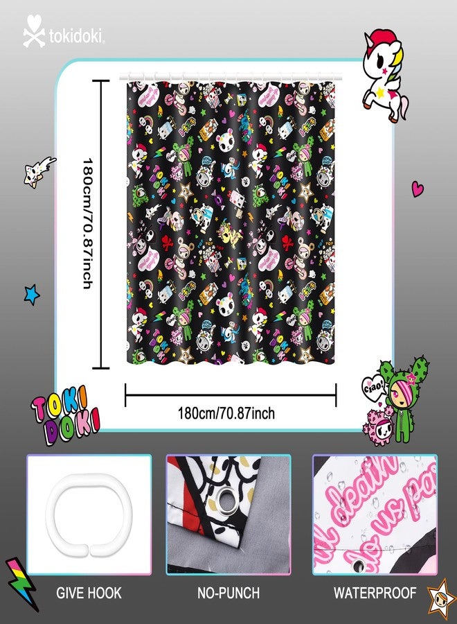 Tokidoki Unicorno Waterproof Shower Curtain Cute Black All Star Bath Curtain with Holder for Bathroom and Bedroom and Party Decoration (Black) - Image 2