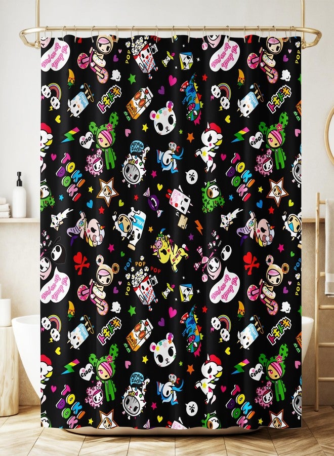 Tokidoki Unicorno Waterproof Shower Curtain Cute Black All Star Bath Curtain with Holder for Bathroom and Bedroom and Party Decoration (Black) - Image 3