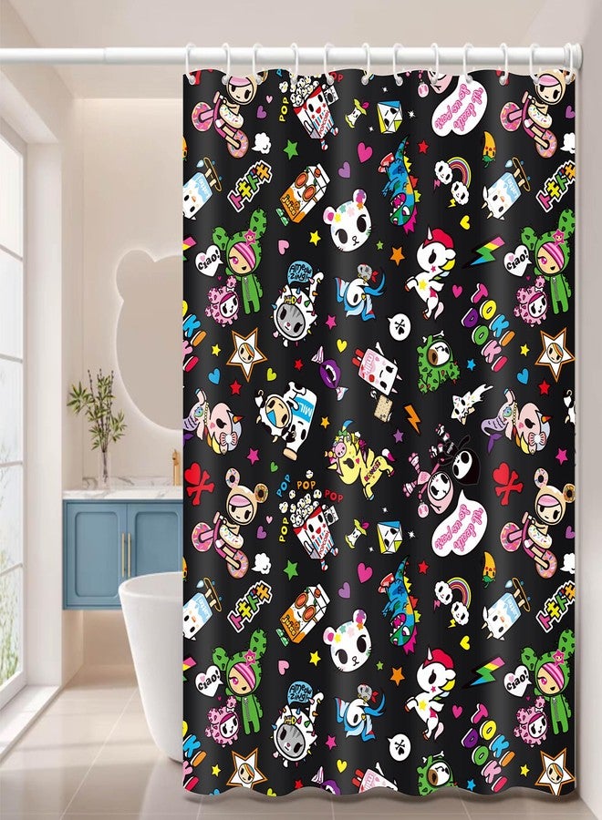 Tokidoki Unicorno Waterproof Shower Curtain Cute Black All Star Bath Curtain with Holder for Bathroom and Bedroom and Party Decoration (Black) - Image 1