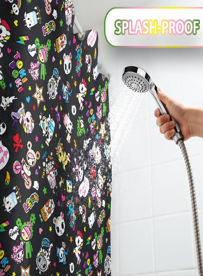 Tokidoki Unicorno Waterproof Shower Curtain Cute Black All Star Bath Curtain with Holder for Bathroom and Bedroom and Party Decoration (Black) - Image 5