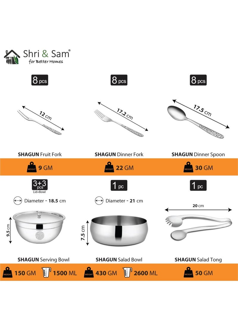 Shri & Sam Designer Stainless Steel Shagun Laser Bloom Floral Dinner Set, 101 Pieces - Image 3