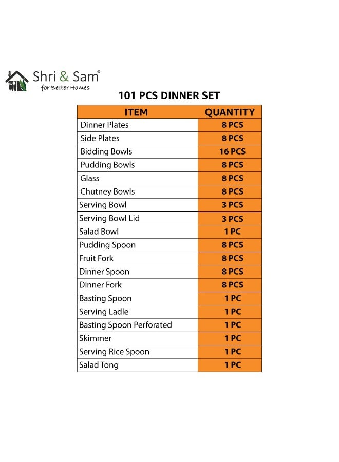 Shri & Sam Designer Stainless Steel Shagun Laser Bloom Floral Dinner Set, 101 Pieces - Image 4