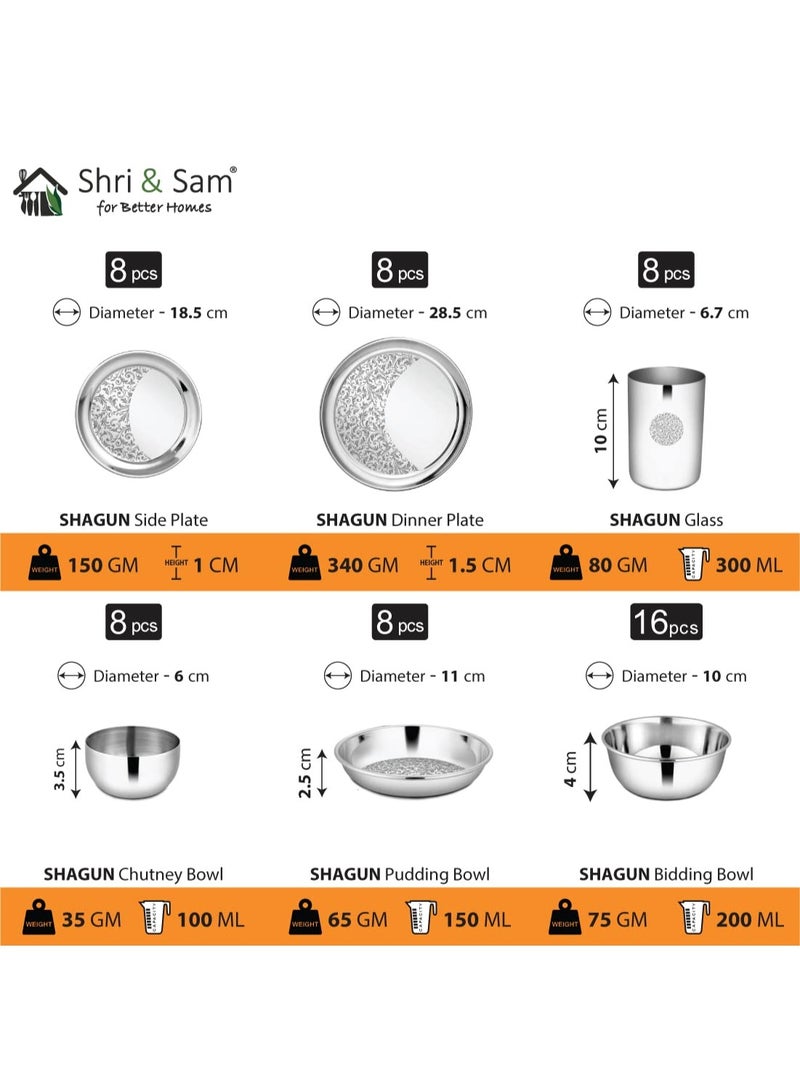 Shri & Sam Designer Stainless Steel Shagun Laser Bloom Floral Dinner Set, 101 Pieces - Image 2