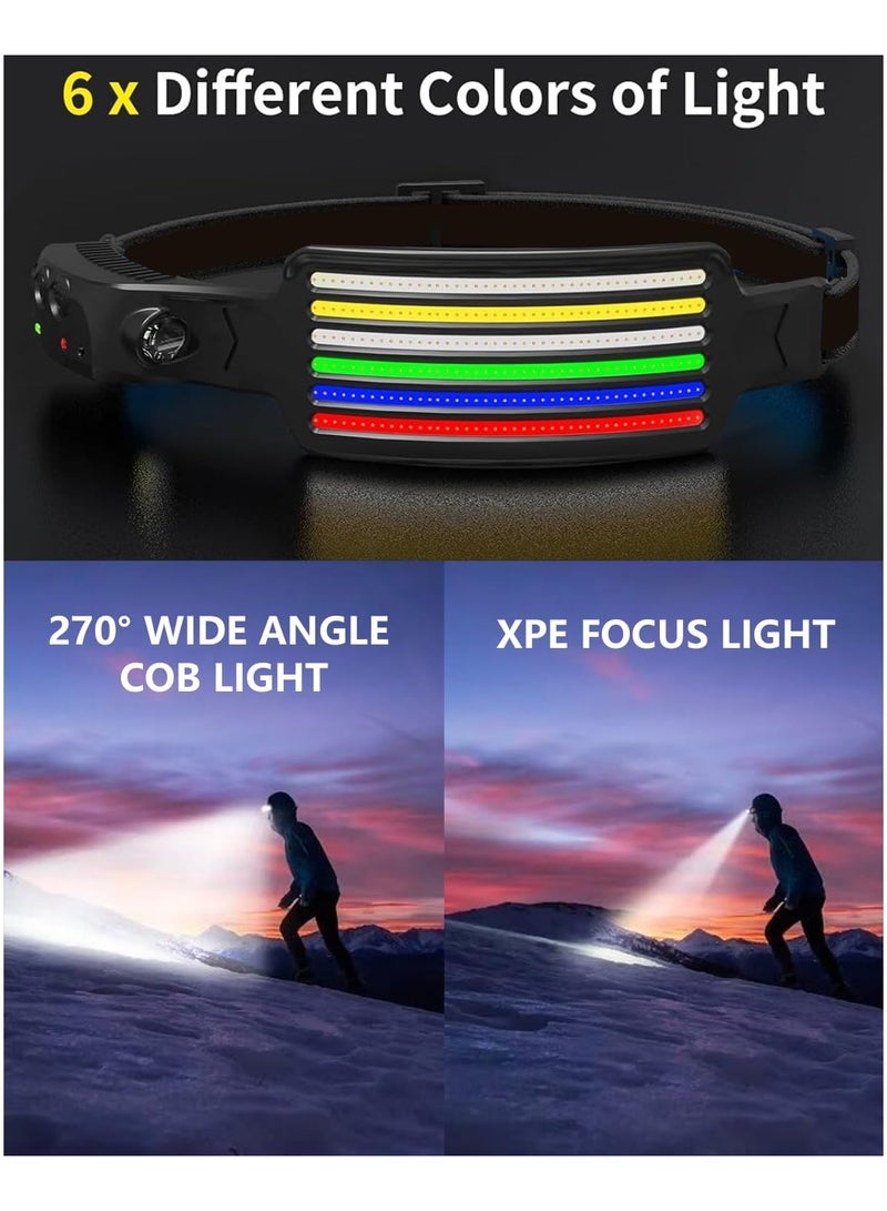 Smiling Shark Rechargeable Headlamp, 230°Wide Angle 5*Colors Light The Brightest LED Head Lamp with Motion Sensor Waterproof Headlight for Outdoor - Image 2