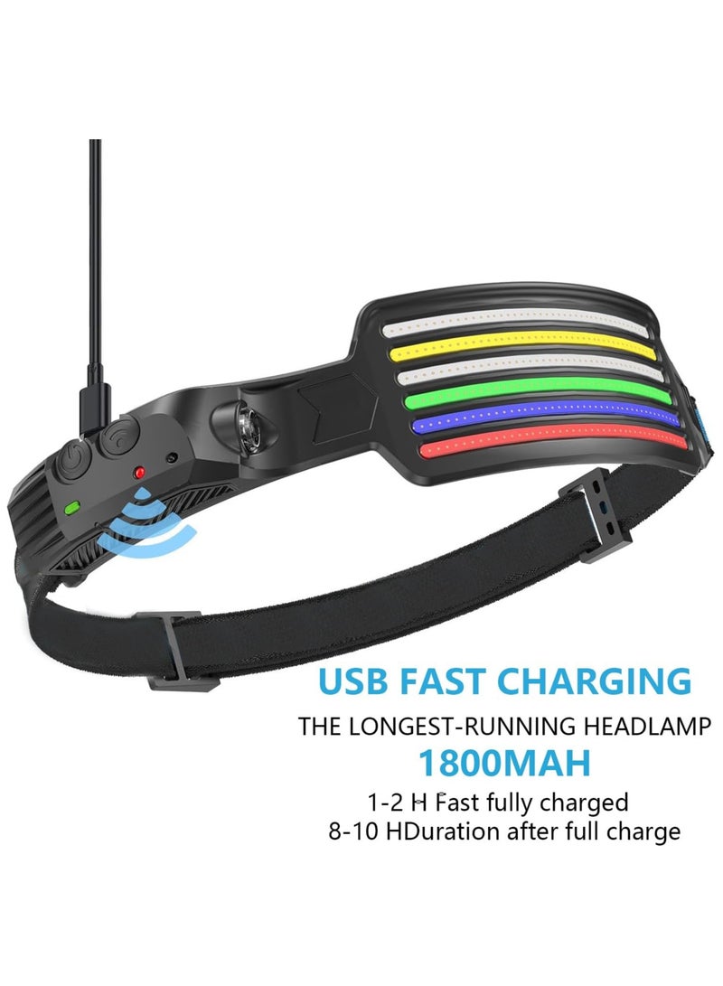 Smiling Shark Rechargeable Headlamp, 230°Wide Angle 5*Colors Light The Brightest LED Head Lamp with Motion Sensor Waterproof Headlight for Outdoor - Image 4