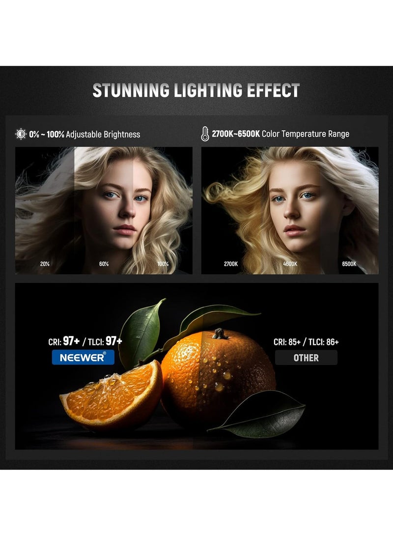 NEEWER CB60B 70W Bi-Color COB LED Video Light – 2700K-6500K, 34,000 Lux @1m, CRI 97+, 2.4G Remote & App Control, Bowens Mount, 12 Effects – Studio & Outdoor Photography/Video black - Image 4