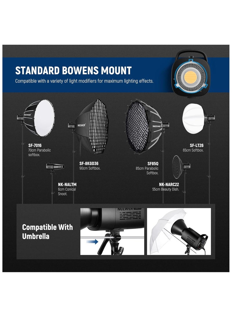 NEEWER CB60B 70W Bi-Color COB LED Video Light – 2700K-6500K, 34,000 Lux @1m, CRI 97+, 2.4G Remote & App Control, Bowens Mount, 12 Effects – Studio & Outdoor Photography/Video black - Image 2