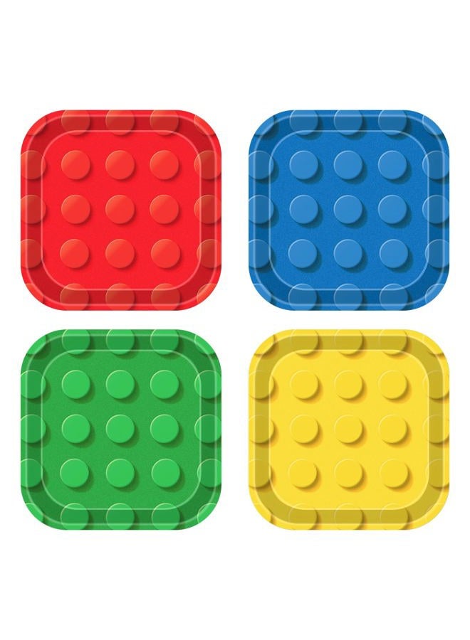 XIENBLOC 48Pcs Building Block Party Plates Building Bricks 7inch Birthday Paper Plates Birthday Party Supplies Colorful Paper Birthday Dessert Plates for Kids - Image 1