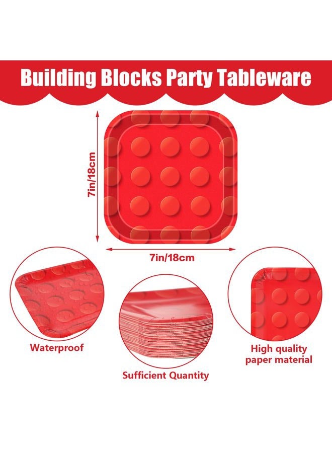XIENBLOC 48Pcs Building Block Party Plates Building Bricks 7inch Birthday Paper Plates Birthday Party Supplies Colorful Paper Birthday Dessert Plates for Kids - Image 2
