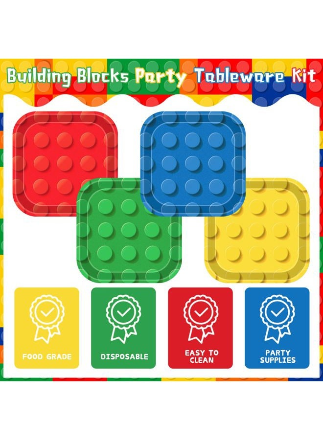 XIENBLOC 48Pcs Building Block Party Plates Building Bricks 7inch Birthday Paper Plates Birthday Party Supplies Colorful Paper Birthday Dessert Plates for Kids - Image 4