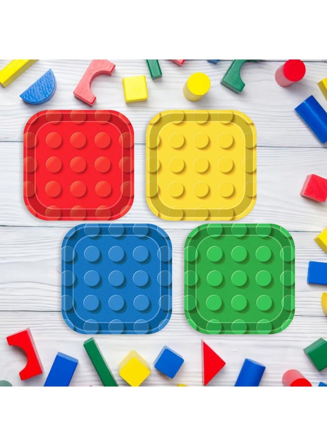 XIENBLOC 48Pcs Building Block Party Plates Building Bricks 7inch Birthday Paper Plates Birthday Party Supplies Colorful Paper Birthday Dessert Plates for Kids - Image 5