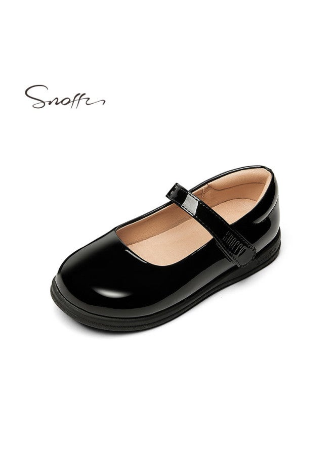Snoffy Children's Black Leather Shoes Spring Girls Campus Etiquette Shoes Princess Shoes Medium And Large Children's Soft Bottom Performance Shoes Bright Black 35 - Image 3