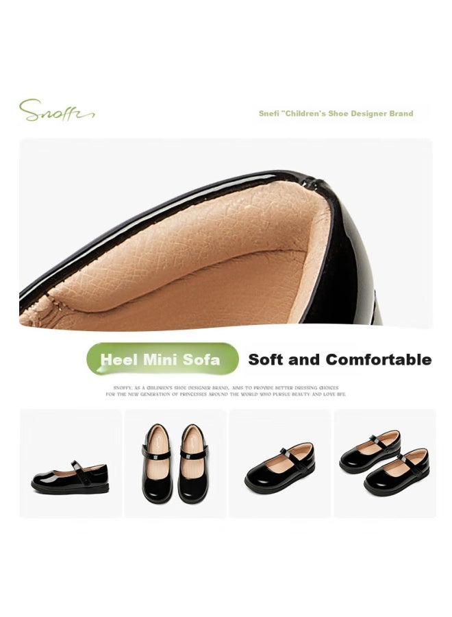 Snoffy Children's Black Leather Shoes Spring Girls Campus Etiquette Shoes Princess Shoes Medium And Large Children's Soft Bottom Performance Shoes Bright Black 35 - Image 2