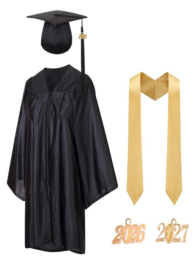 HAPNBCELE Kids Shiny Graduation Cap and Gown 5 Pcs Set with 2026 2027 Tassel Kindergarten Preschool Ceremony Gifts for Boys Girls (Black, 36) - Image 1