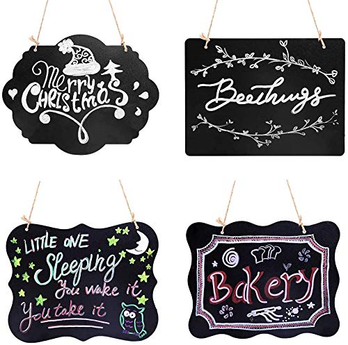 CVANU Chalkboard Sign 10x14 Inch Double Sided Erasable Message Board with Hanging Strings, 2 Shapes x 2, 4 Pack - Image 1