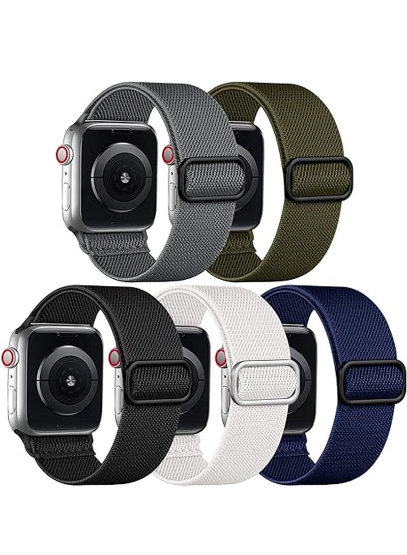 X-level Nylon Watchband Replacement Bracelet for iWatch Series 10/11 46mm,Compatible with iWatch Band, Sport Strap Replacement WristBands, Soft Nylon Elastic Braided Strap for iWatch Series 11 10 9 8 7 6 5 4 ultra 2 ultra 3 ultra SE SE 2 SE 3 (5 PCS, 44/45/49mm) - Image 1