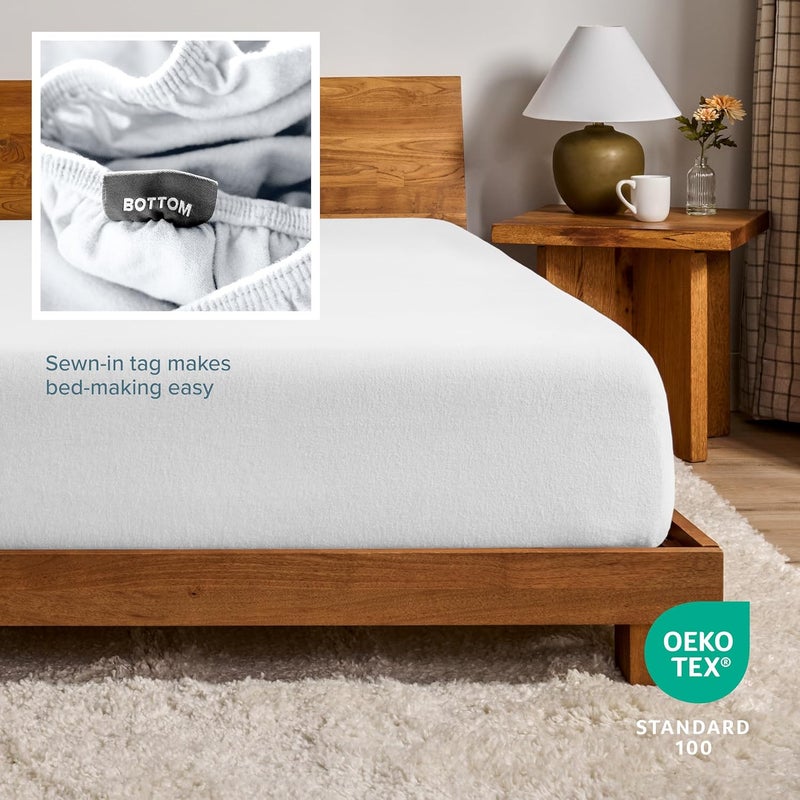 Bare Home شيت مفروش ملكي من بار هوم - 100% قطن، ناعم كالحرير، ثقيل الوزن، بجيب عميق، أبيض - Image 5