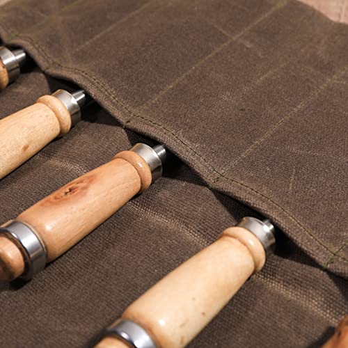 Denifiter Wrench Roll with 6 Pockets,Waxed Canvas Tool Pouch,Tool Roll Up Bag for Chisels, Hammers, Fishing jigs, Carving Knife(Grey) - Image 2