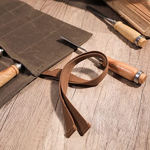 Denifiter Wrench Roll with 6 Pockets,Waxed Canvas Tool Pouch,Tool Roll Up Bag for Chisels, Hammers, Fishing jigs, Carving Knife(Grey) - Image 3