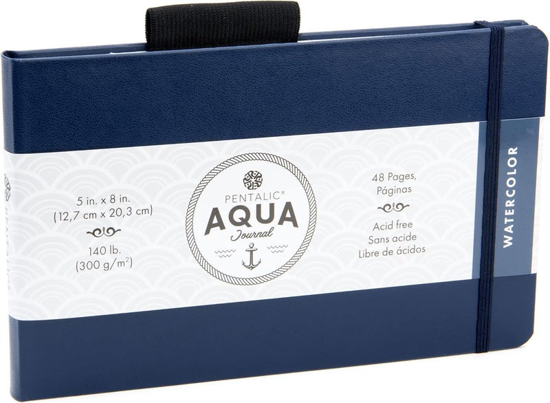 Pentalic Aqua Journal - 5" x 8" Watercolor Sketchbook with 48 Acid-Free Pages in Blue - Image 1
