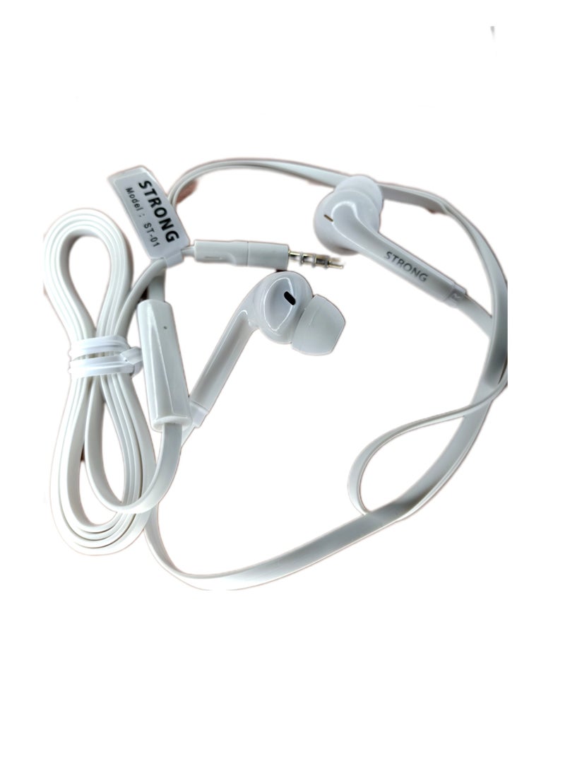 Strong ST-01 Wired Earphones with Microphone for Calls - White  - Image 1