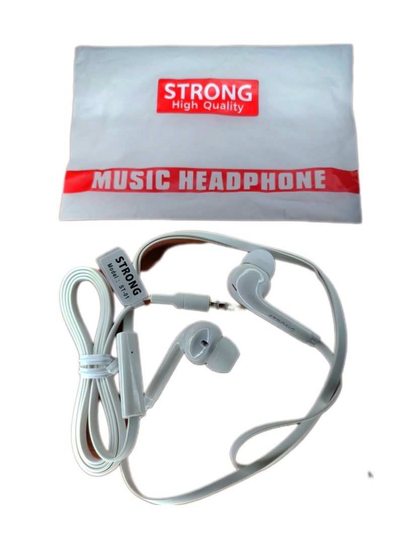 Strong ST-01 Wired Earphones with Microphone for Calls - White  - Image 2