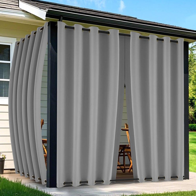 Arfntevss Outdoor Curtains for Patio Waterproof 2 Panels Blackout Curtains 84 inch Long with Zipper Top & Bottom Grommet Sun Blocking Outdoor Privacy Drape for Gazebo Porch Pergola (54x84, Grey) - Image 1