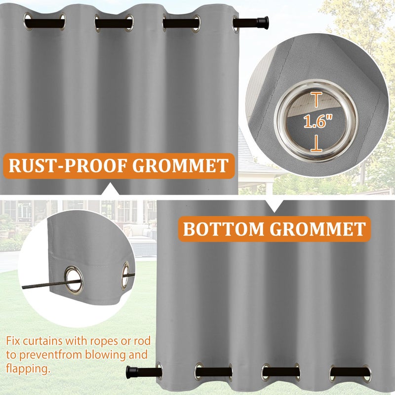 Arfntevss Outdoor Curtains for Patio Waterproof 2 Panels Blackout Curtains 84 inch Long with Zipper Top & Bottom Grommet Sun Blocking Outdoor Privacy Drape for Gazebo Porch Pergola (54x84, Grey) - Image 4