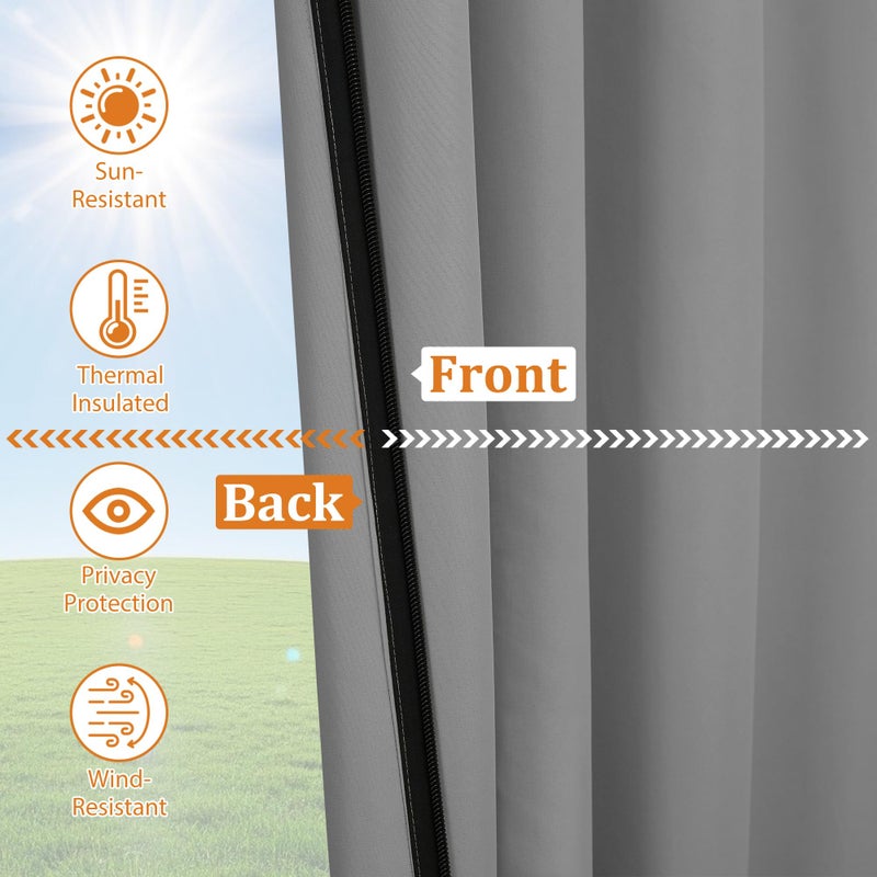 Arfntevss Outdoor Curtains for Patio Waterproof 2 Panels Blackout Curtains 84 inch Long with Zipper Top & Bottom Grommet Sun Blocking Outdoor Privacy Drape for Gazebo Porch Pergola (54x84, Grey) - Image 5