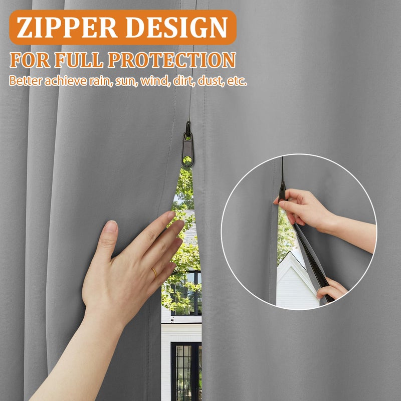 Arfntevss Outdoor Curtains for Patio Waterproof 2 Panels Blackout Curtains 84 inch Long with Zipper Top & Bottom Grommet Sun Blocking Outdoor Privacy Drape for Gazebo Porch Pergola (54x84, Grey) - Image 2