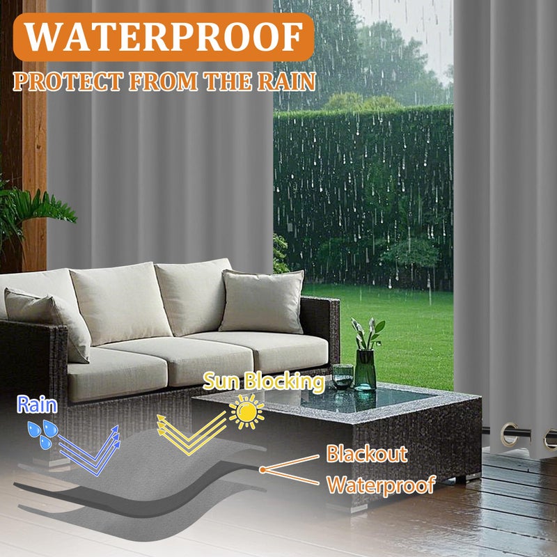 Arfntevss Outdoor Curtains for Patio Waterproof 2 Panels Blackout Curtains 84 inch Long with Zipper Top & Bottom Grommet Sun Blocking Outdoor Privacy Drape for Gazebo Porch Pergola (54x84, Grey) - Image 3