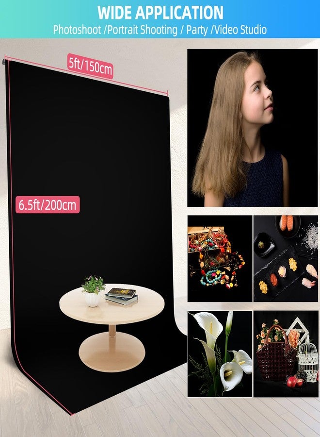 خلفية تصوير سوداء من جيبوتو مع حامل، قماش ستارة خلفية سوداء للتصوير الفوتوغرافي 5 × 6.5 قدم مع حامل دعم للخلفية، 5 مشابك زنبركية وحقيبة حمل لتصوير الحفلات واستوديوهات الفيديو - Image 2