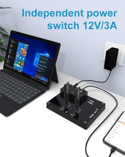 MAIWO K3015P Portable Dual Bay M.2 NVME Docking Station, Tool-Free Type-C10Gbps NVME SSD External Enclosure, with Offline Clone duplicator and System Copy Function. - Image 4