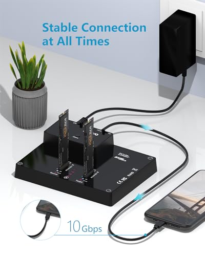 MAIWO K3015P Portable Dual Bay M.2 NVME Docking Station, Tool-Free Type-C10Gbps NVME SSD External Enclosure, with Offline Clone duplicator and System Copy Function. - Image 3